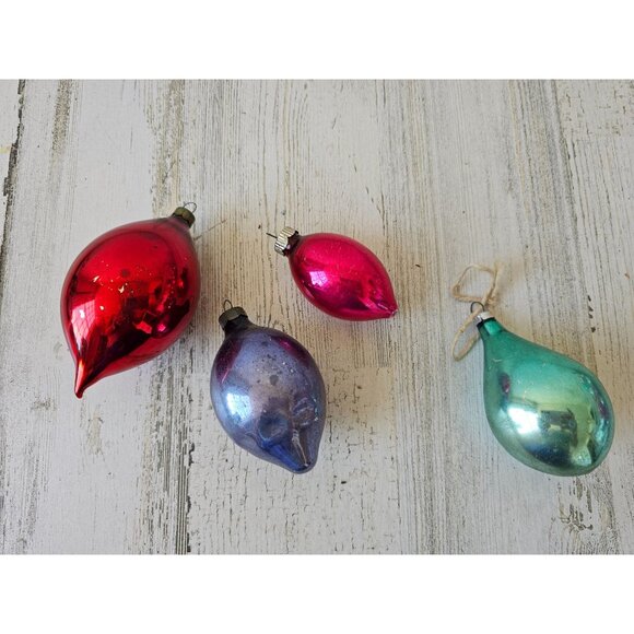 Vintage glass mercury teardrop ornament set pink red blue green - Picture 1 of 9